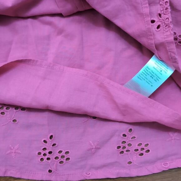 Jcrew pink button-front eyelet peasant top 100% cotton lined size M - Picture 5 of 11